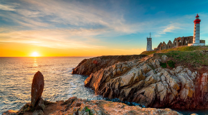 A lighthouse and cliff face in Brest, France